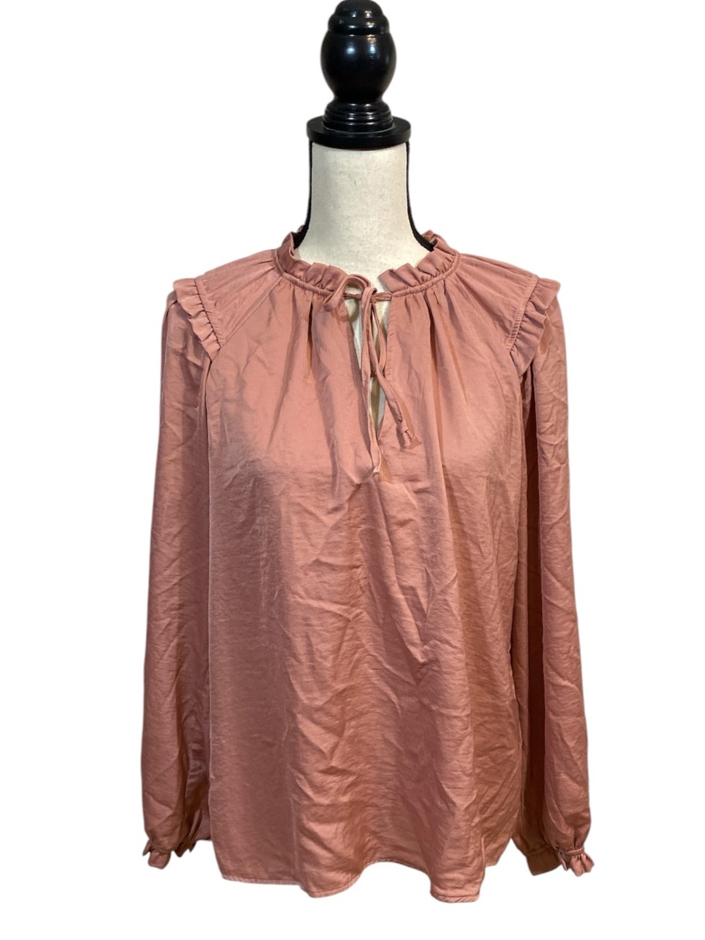 Knox Rose Dusty Mauve Ruffle Tie Neck Blouse M